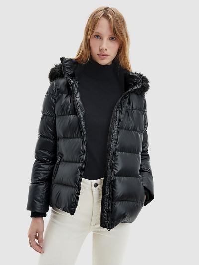Calvin Klein Ruhák HU928172 | Calvin Klein Hooded Down Női Pufi Dzseki Fekete